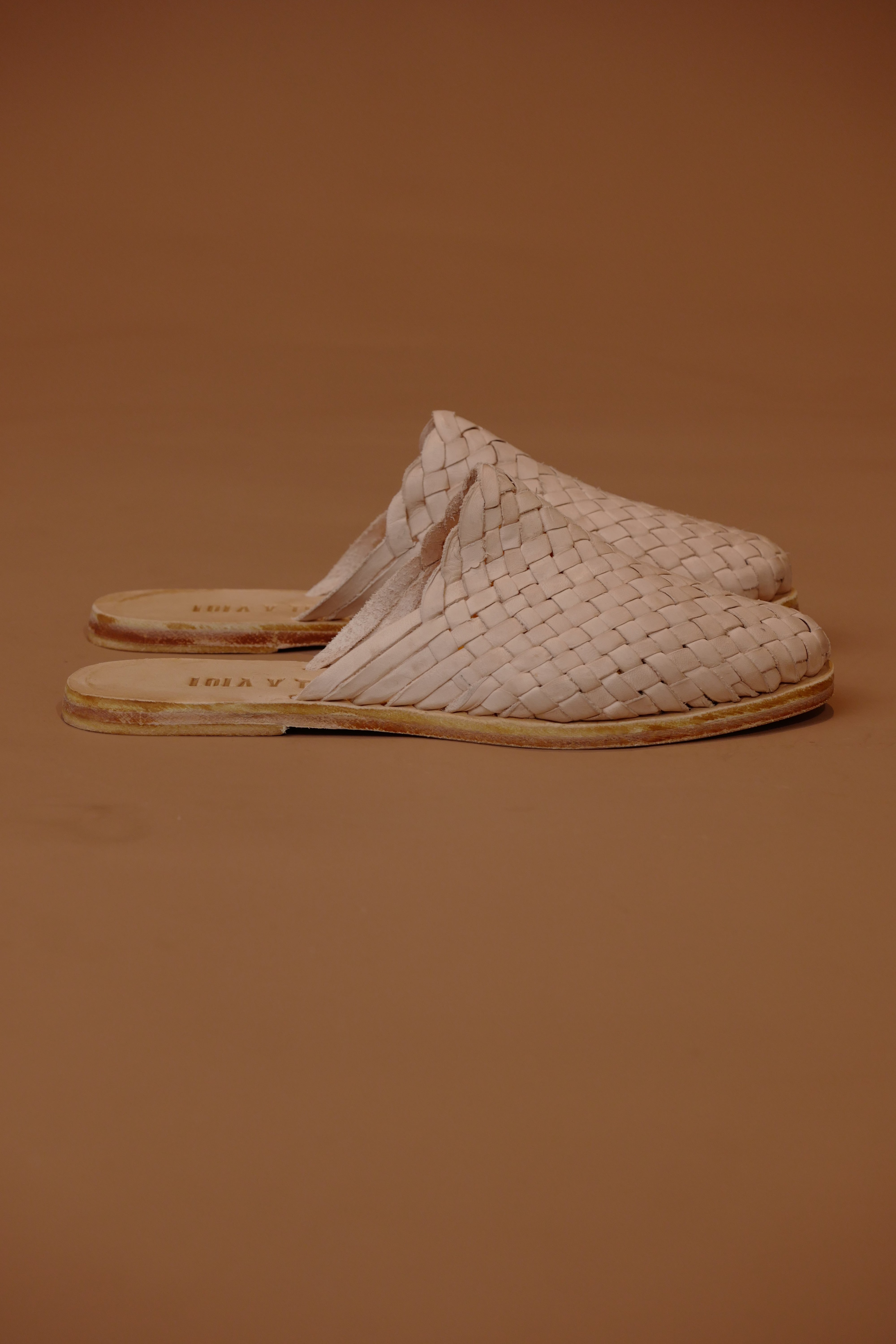 Hand Woven Leather Slides Cream
