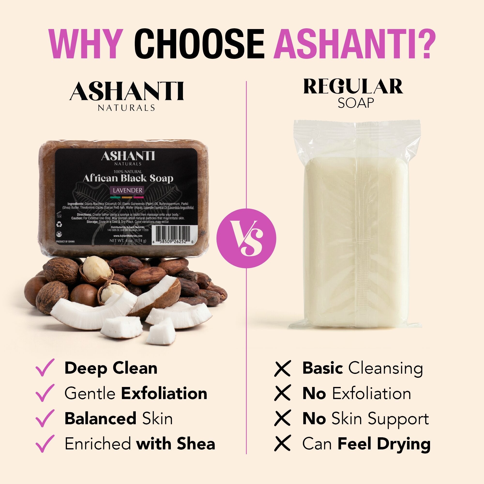 ASHANTI NATURALS 100% African Black Soap - Lavender