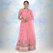 Pink pure net Lehenga Choli with multicolor embroidery