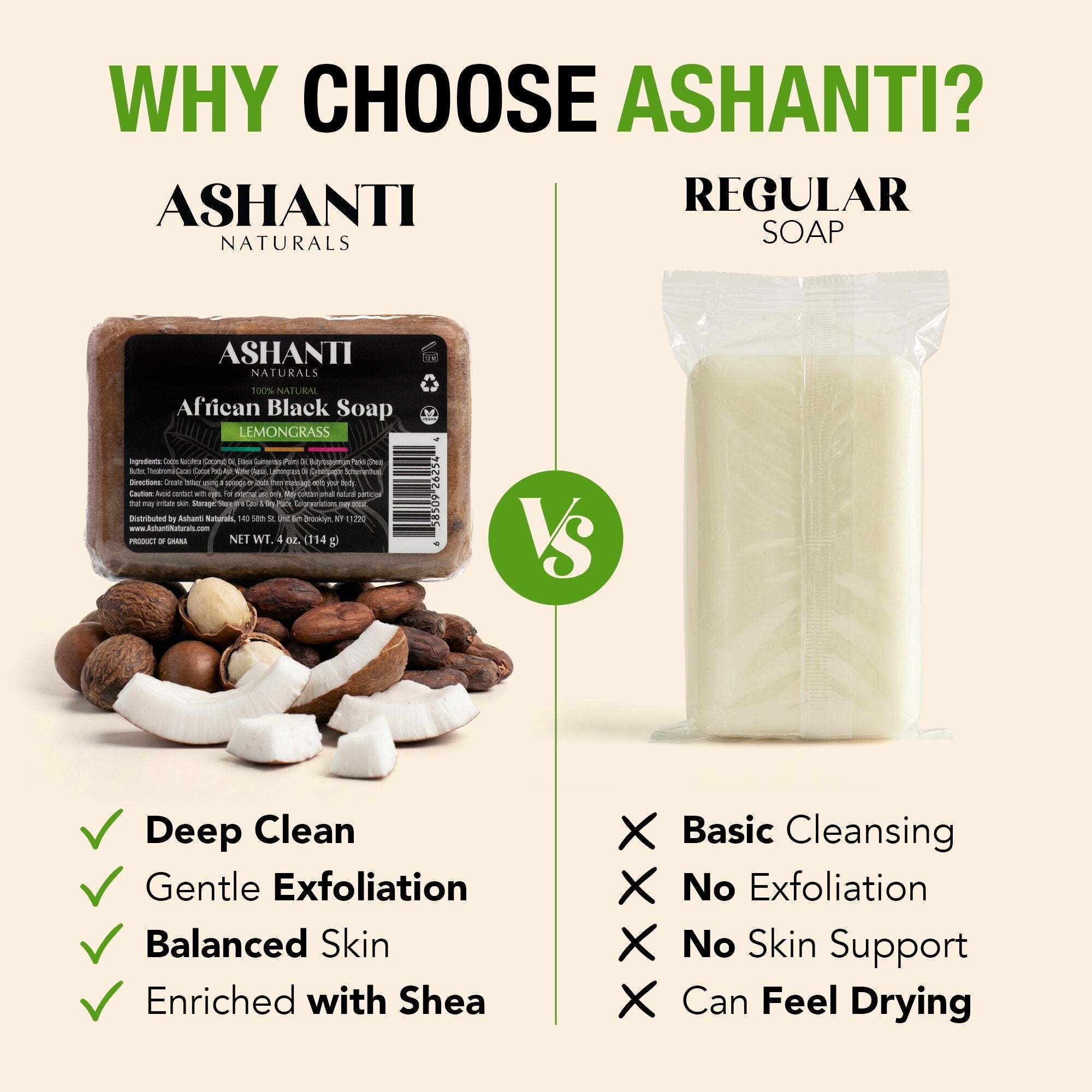 ASHANTI NATURALS 100% African Black Soap - Lemongrass