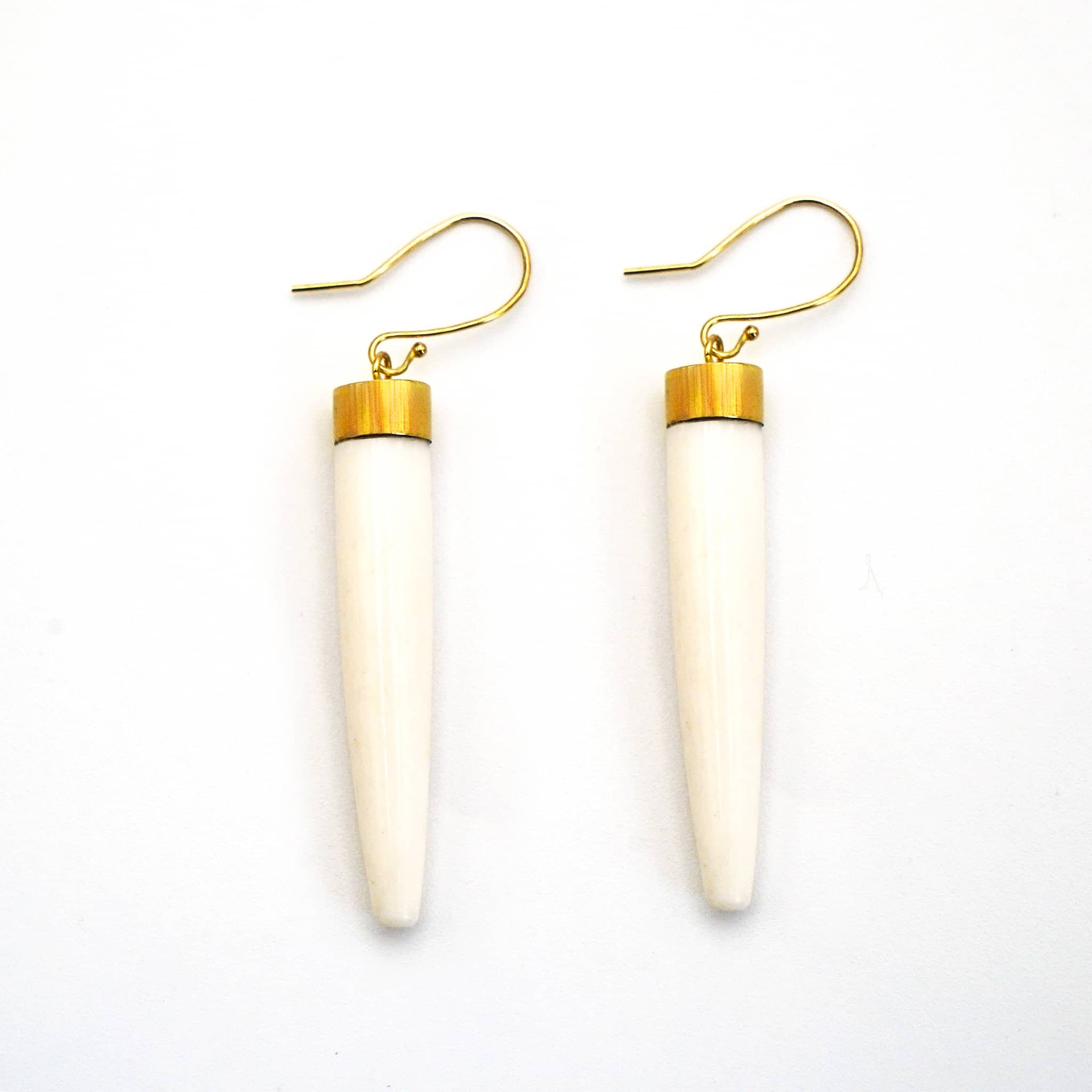 Liwa White Brass & Bone Dangle Earrings – Handmade