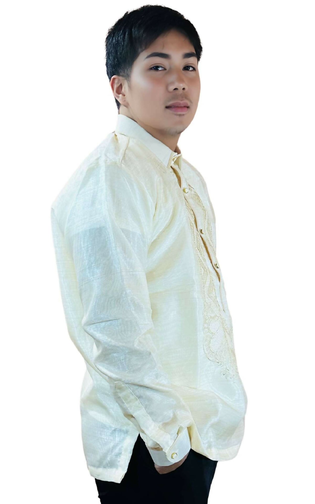 Mens Barong Tagalog - Ivory White Organza