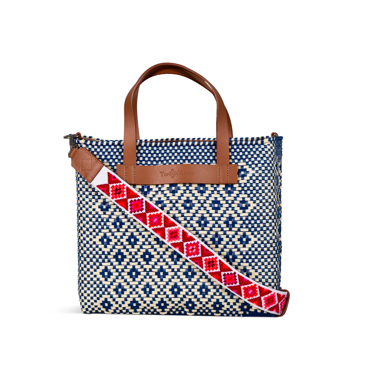 Mixte Large Woven Crossbody Bag - Tan Leather