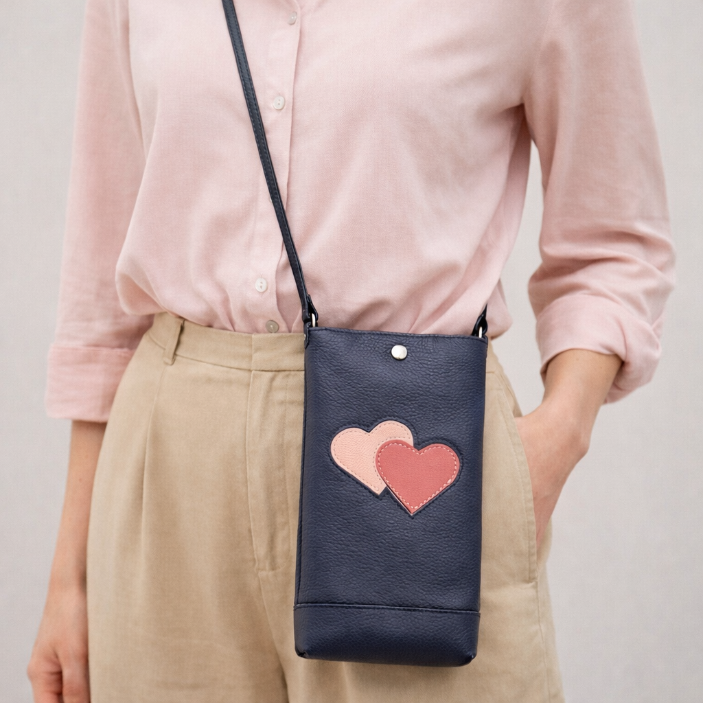 Phone Pouch in Hearts, Navy 2 (RTS)