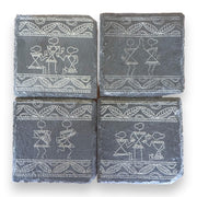 Modern Warli Art Slate Coasters – Indian Folk Art-Inspired | Handmade Cultural Home Decor