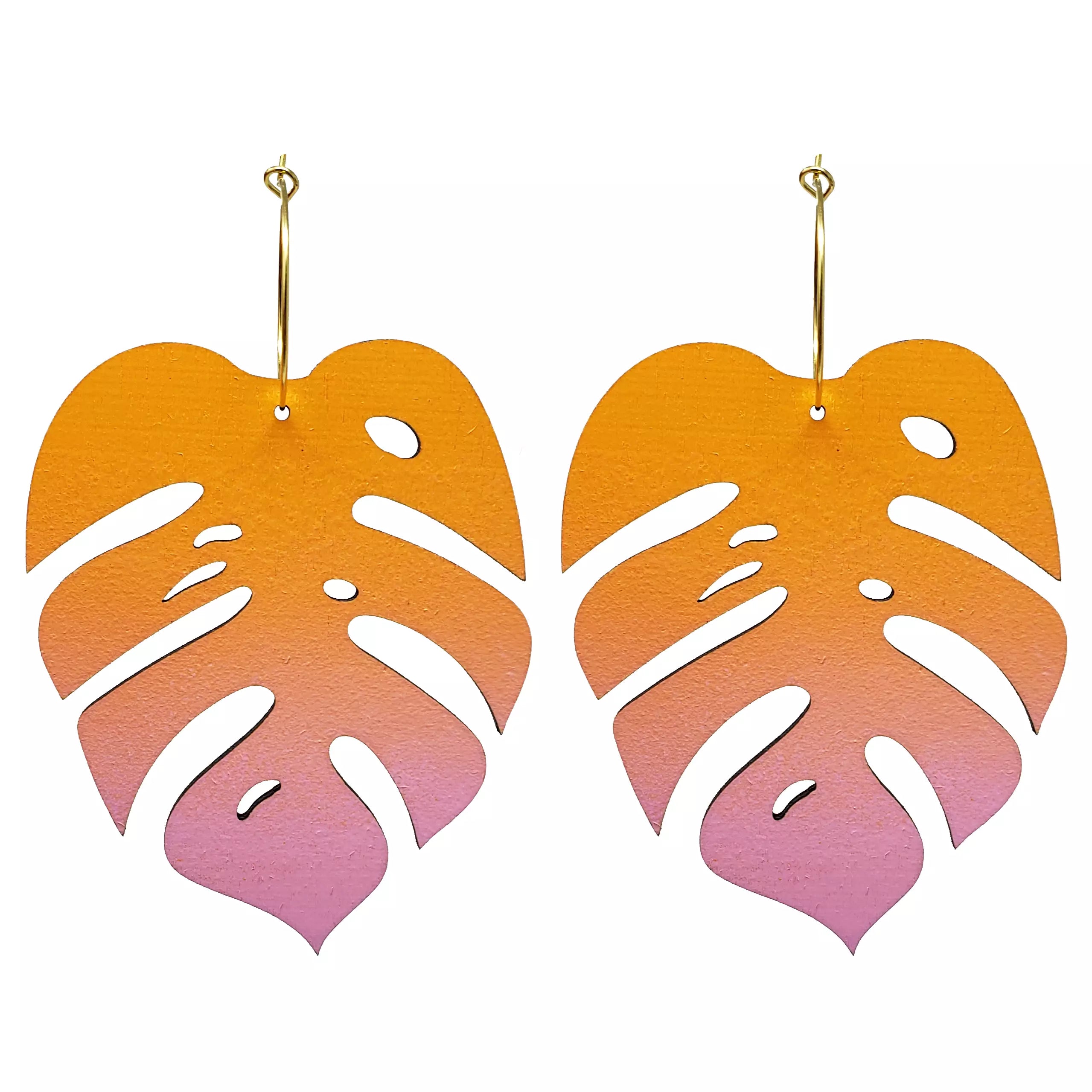 Pink Ombre Statement Monstera Hoops