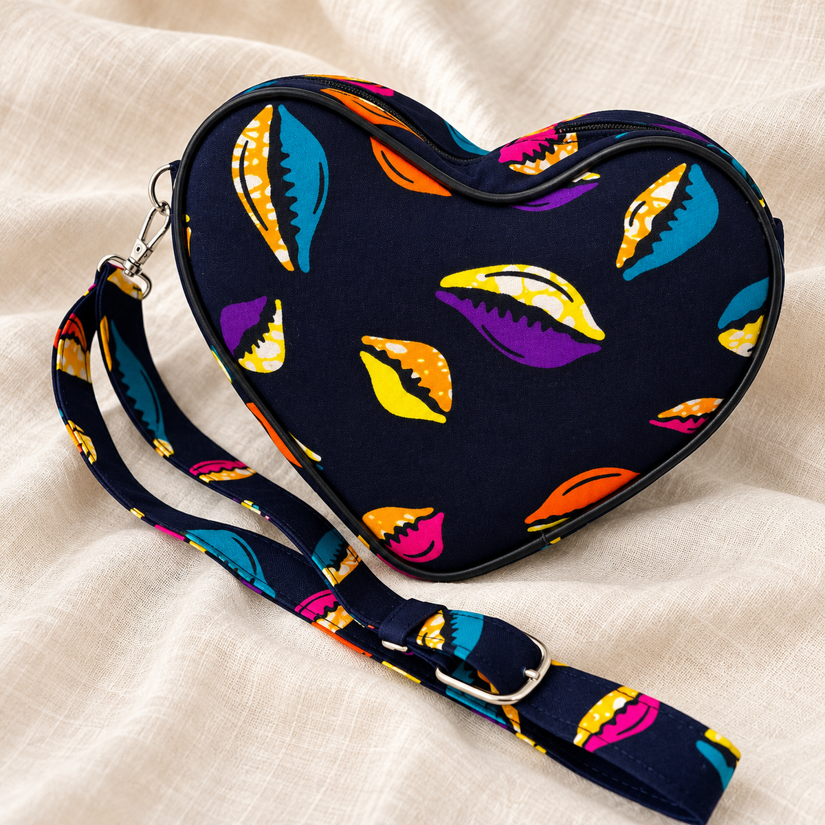 Asya Kente Heart Shaped Crossbody Bag