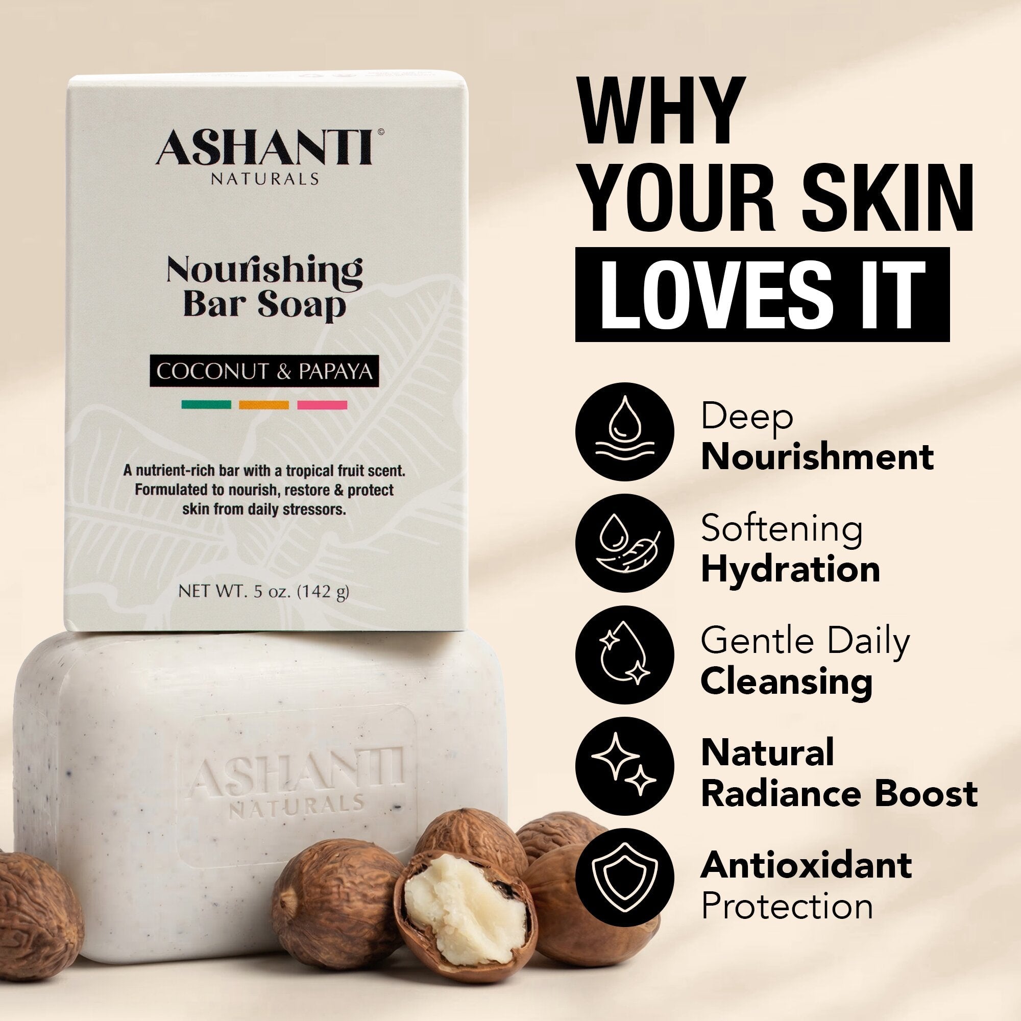 ASHANTI NATURALS Nourishing Coconut & Papaya Soap Bar
