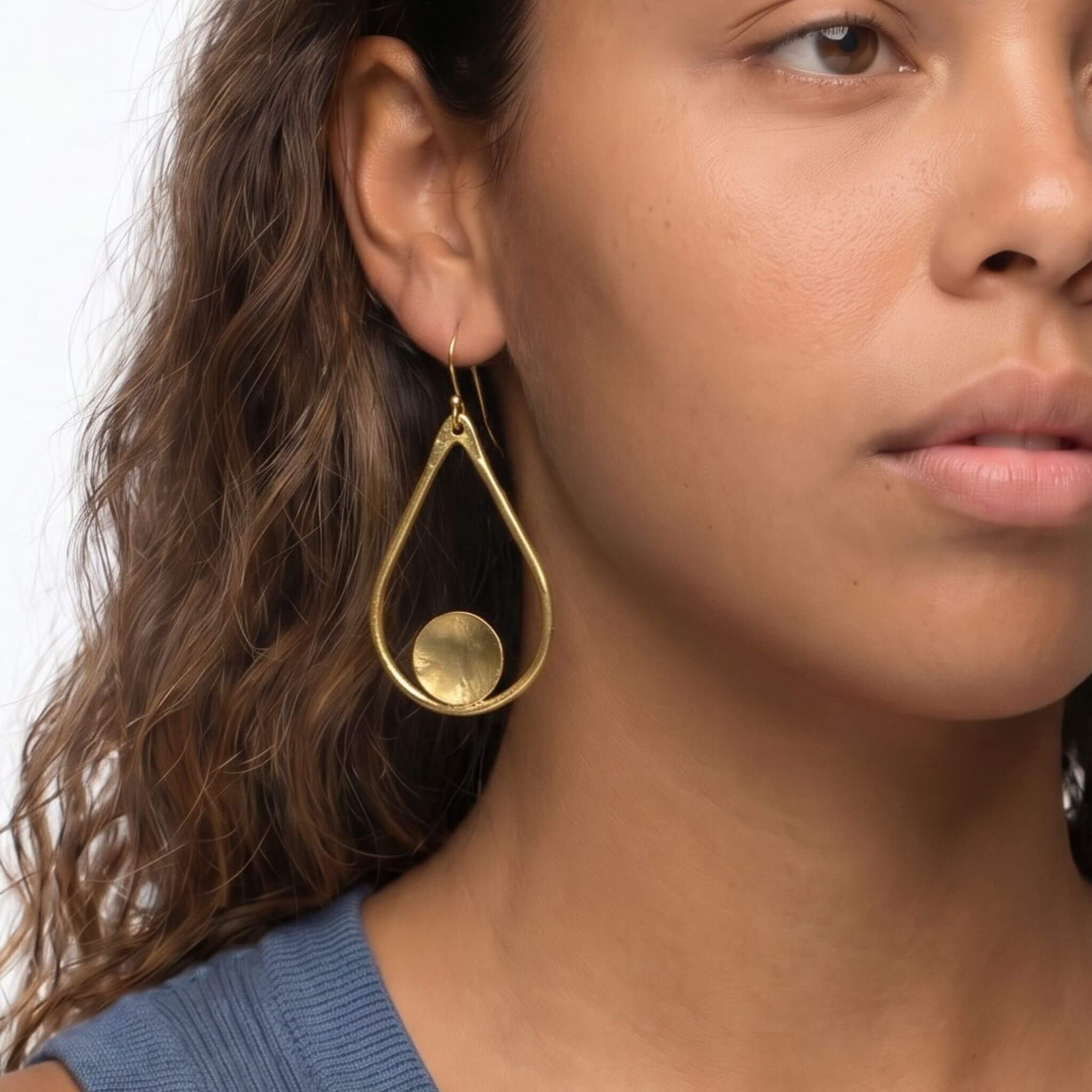 Brass Teardrop Dangle Earrings for Women - Shani