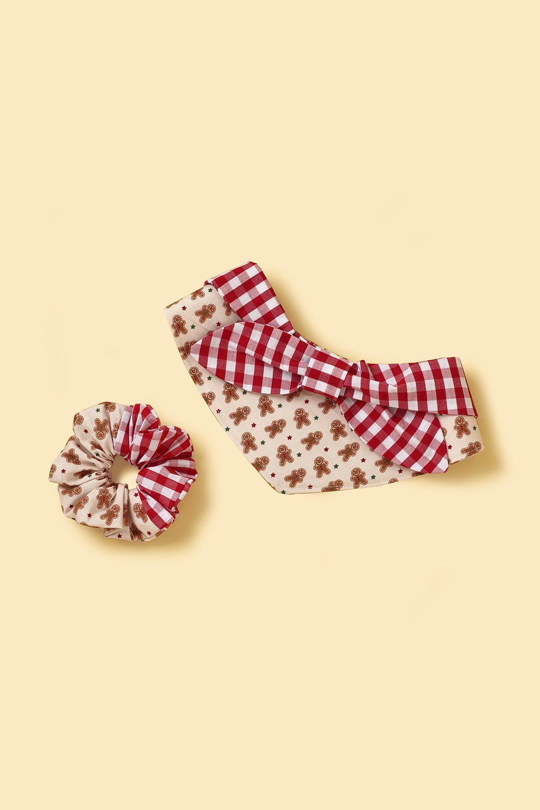 Christmas Morning Gingerbread Man Gingham Print Handmade Bandana