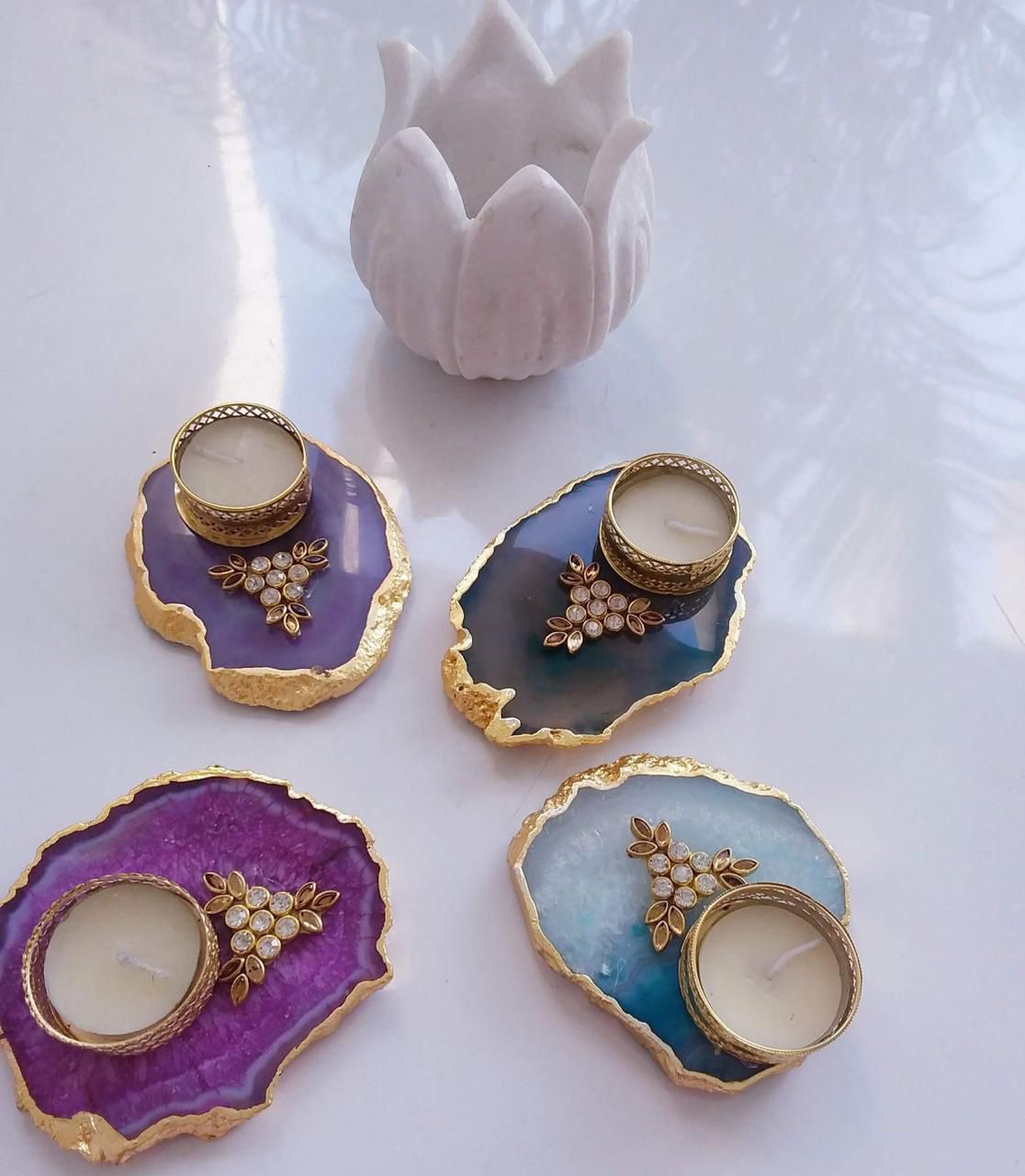 Designer Agate T Light Holder - Housewarming/Host Gift /Diwali Giff