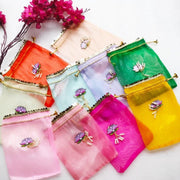 Tissue Potlis with Lotus Embellishment & Golden Gota to Pack Gifts in Style - 7x9 -Set of 6