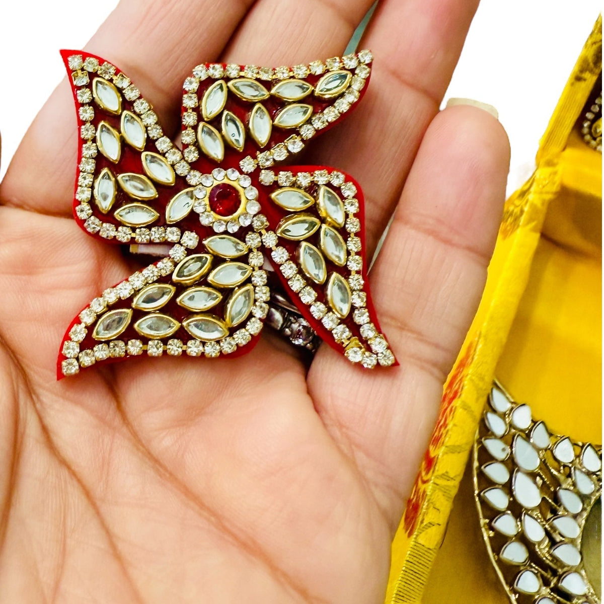 Diwali Gift Combos - Diya & Kundan  Laxmi Charan with Swastik in Gift Box