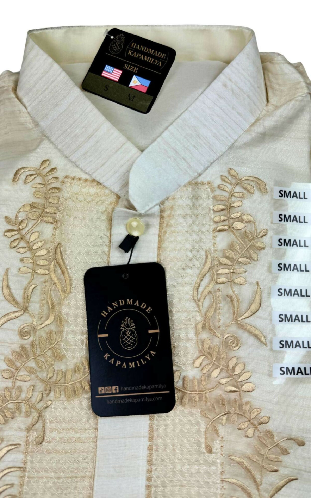 Mens Chinese Collar Barong Tagalog - Ivory White
