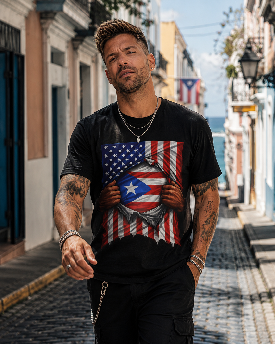 Puerto Rico Flag + USA Flag Pride T-shirt | Puerto Rican + American Pride 4th Of July | Funny Viral Latino Tees | Unisex - 4 Colors