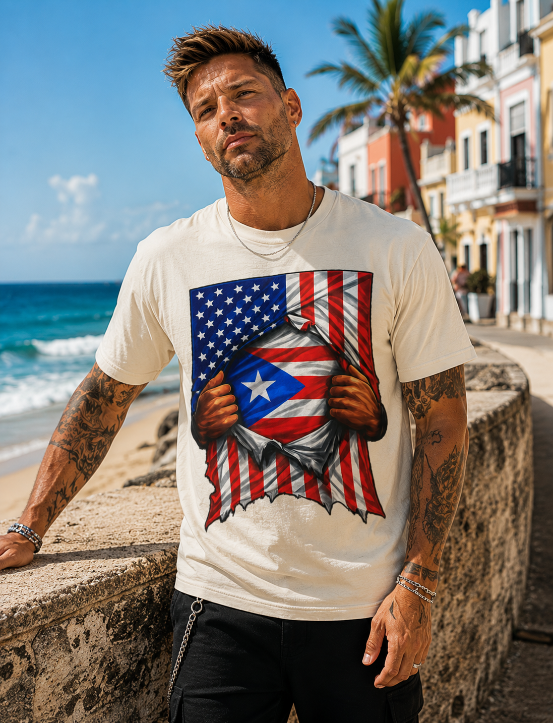 Puerto Rico Flag + USA Flag Pride T-shirt | Puerto Rican + American Pride 4th Of July | Funny Viral Latino Tees | Unisex - 4 Colors