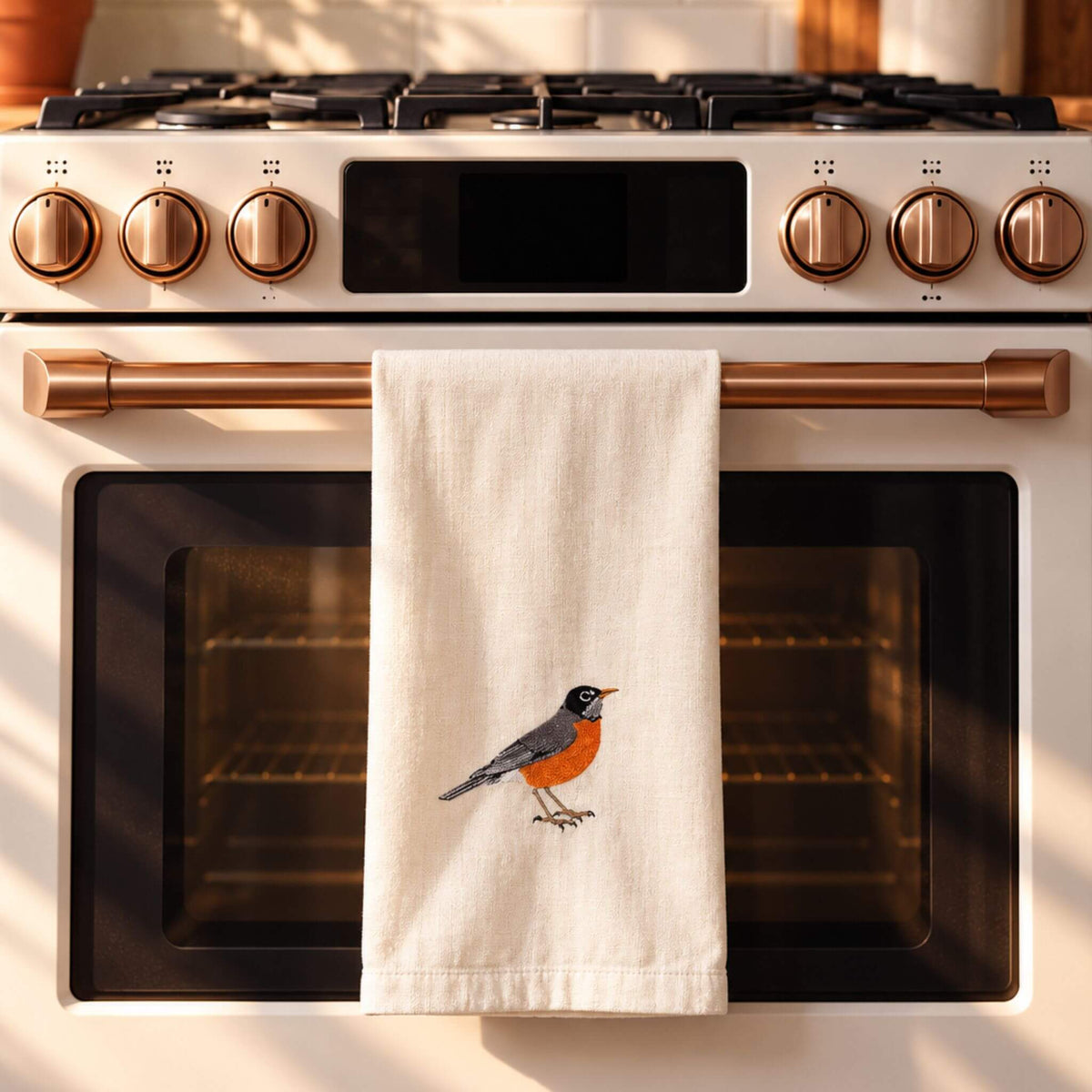 100% Cotton Tea Towels with Bird Embroidery - Kitchen Towels