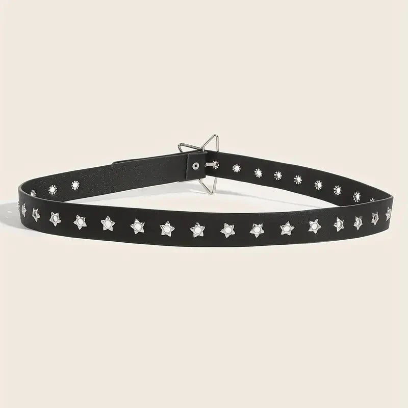 Y2K Punk Star Rivet Goth Belt - Leather