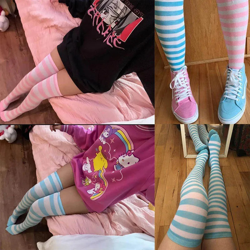 Color Striped Stockings Japanese Over Knee Socks