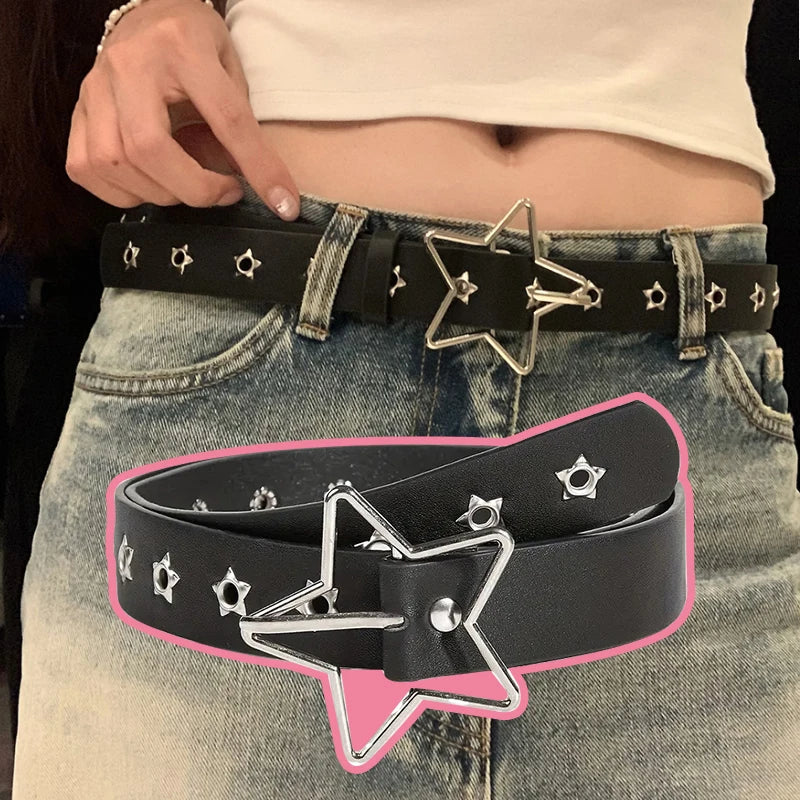 Y2K Punk Star Rivet Goth Belt - Leather