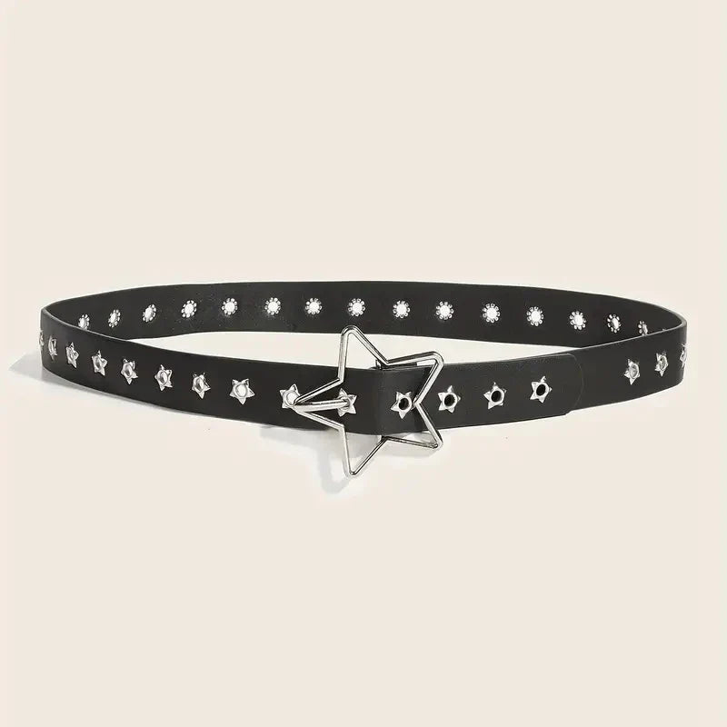 Y2K Punk Star Rivet Goth Belt - Leather