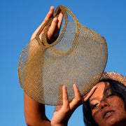 The Sol Mesh Wire Tote Bag in Dark Gold