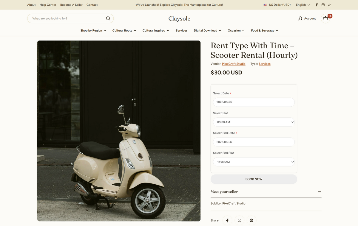 Claysole booking interface