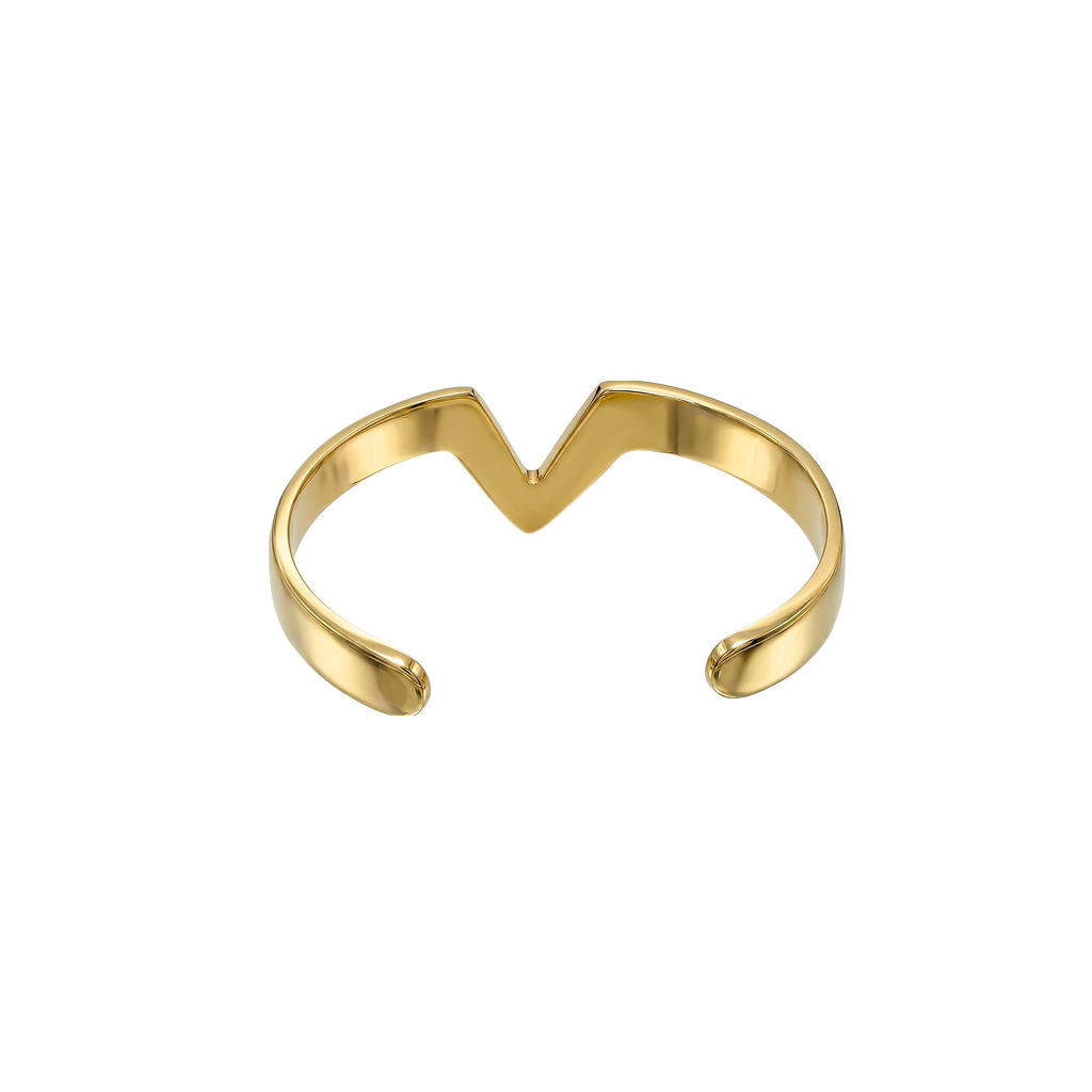 Adjustable Brass Open V-Shaped Cuff Bracelet - Nyeupe