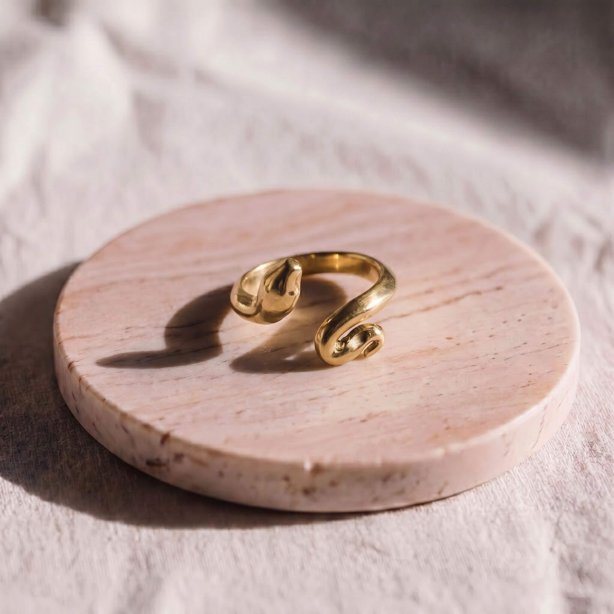 Nyoka Adjustable Brass Snake Ring, Minimalist Serpent Jewelry