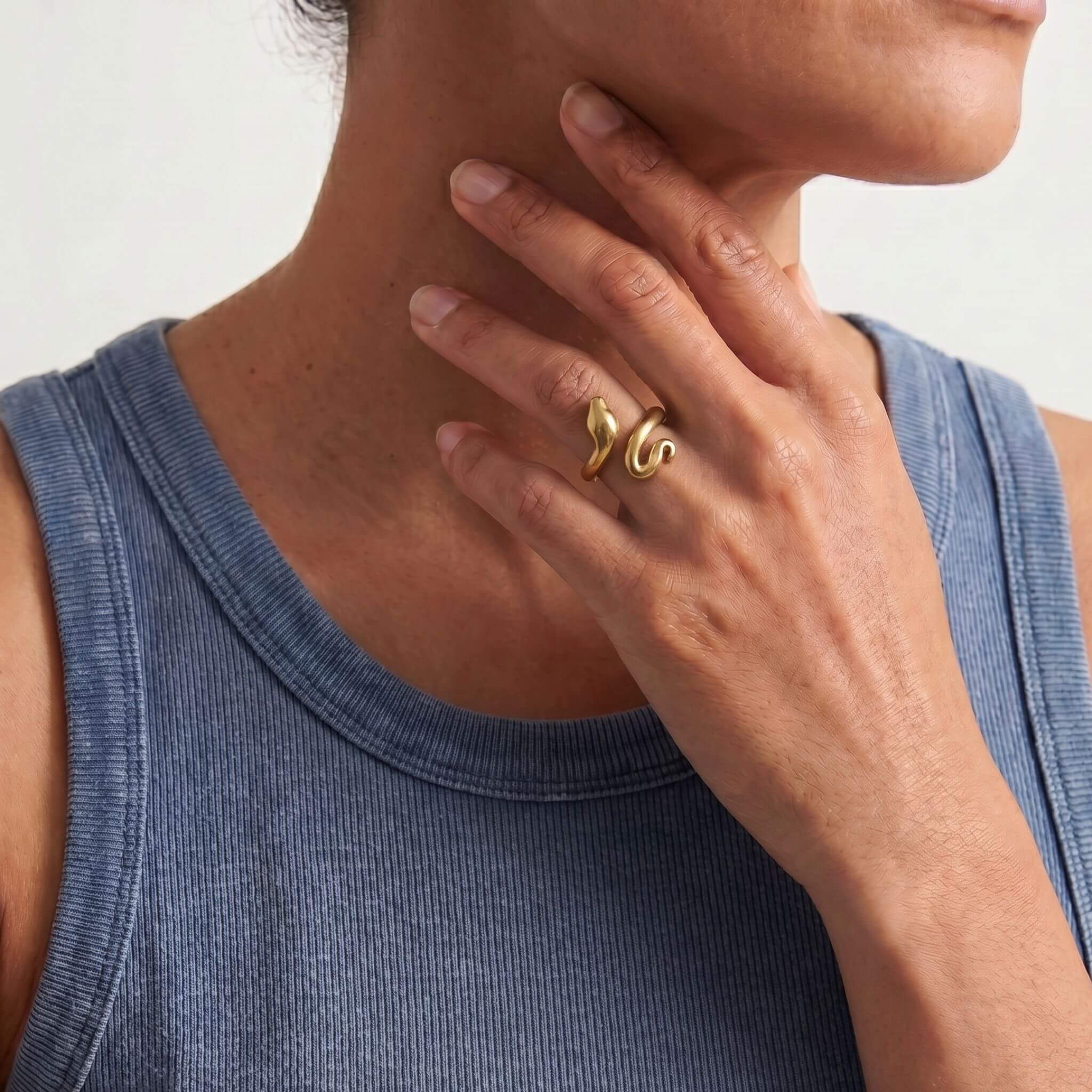 Nyoka Adjustable Brass Snake Ring, Minimalist Serpent Jewelry