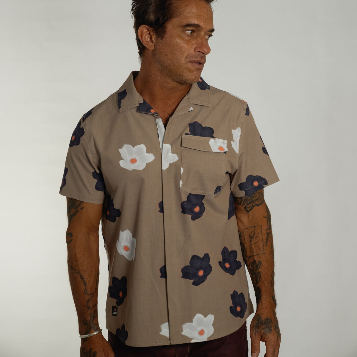 OLEU UV QUICK-DRY BOARDSHIRT - FLOATERS DARK SAND