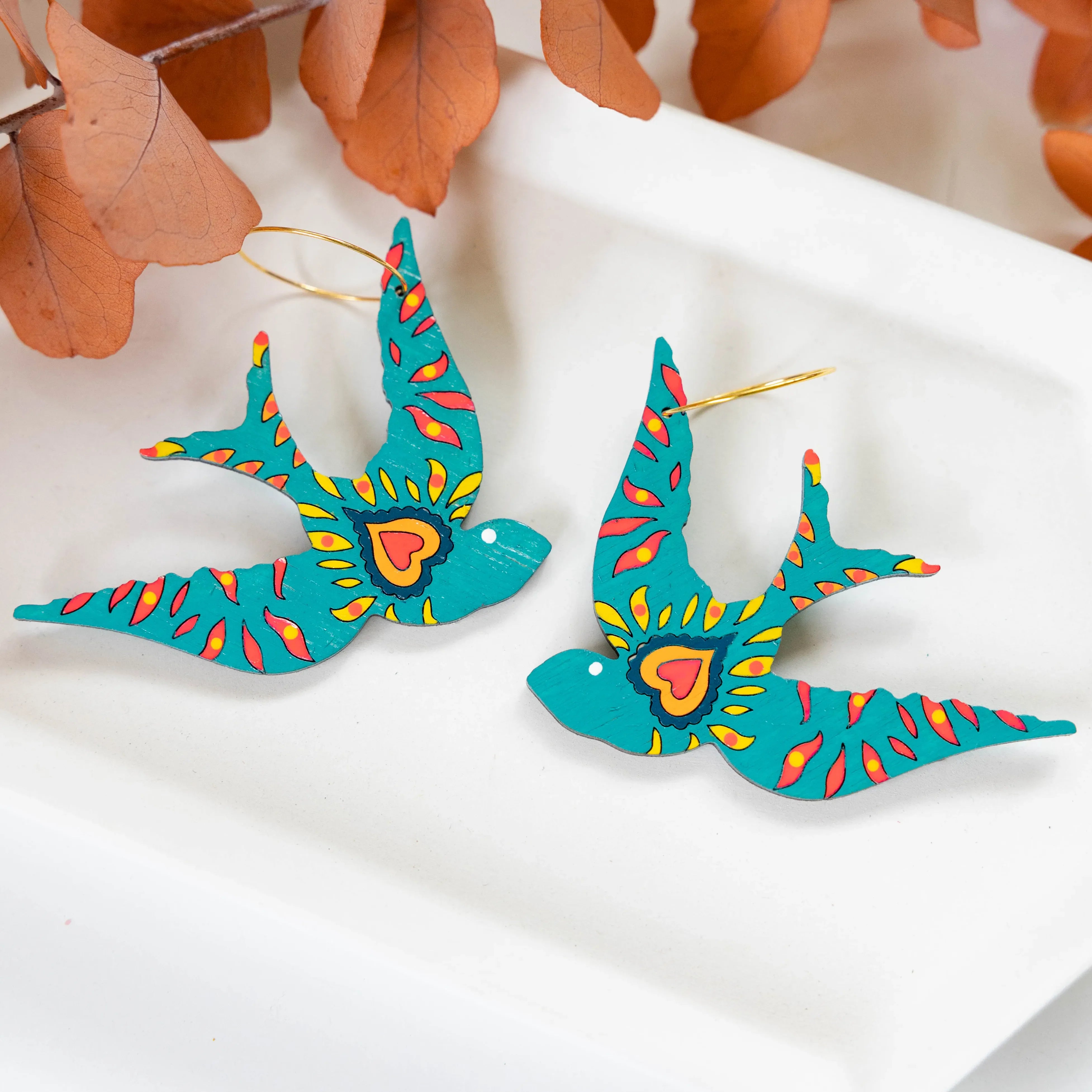 Turquoise Sparrow Hoops