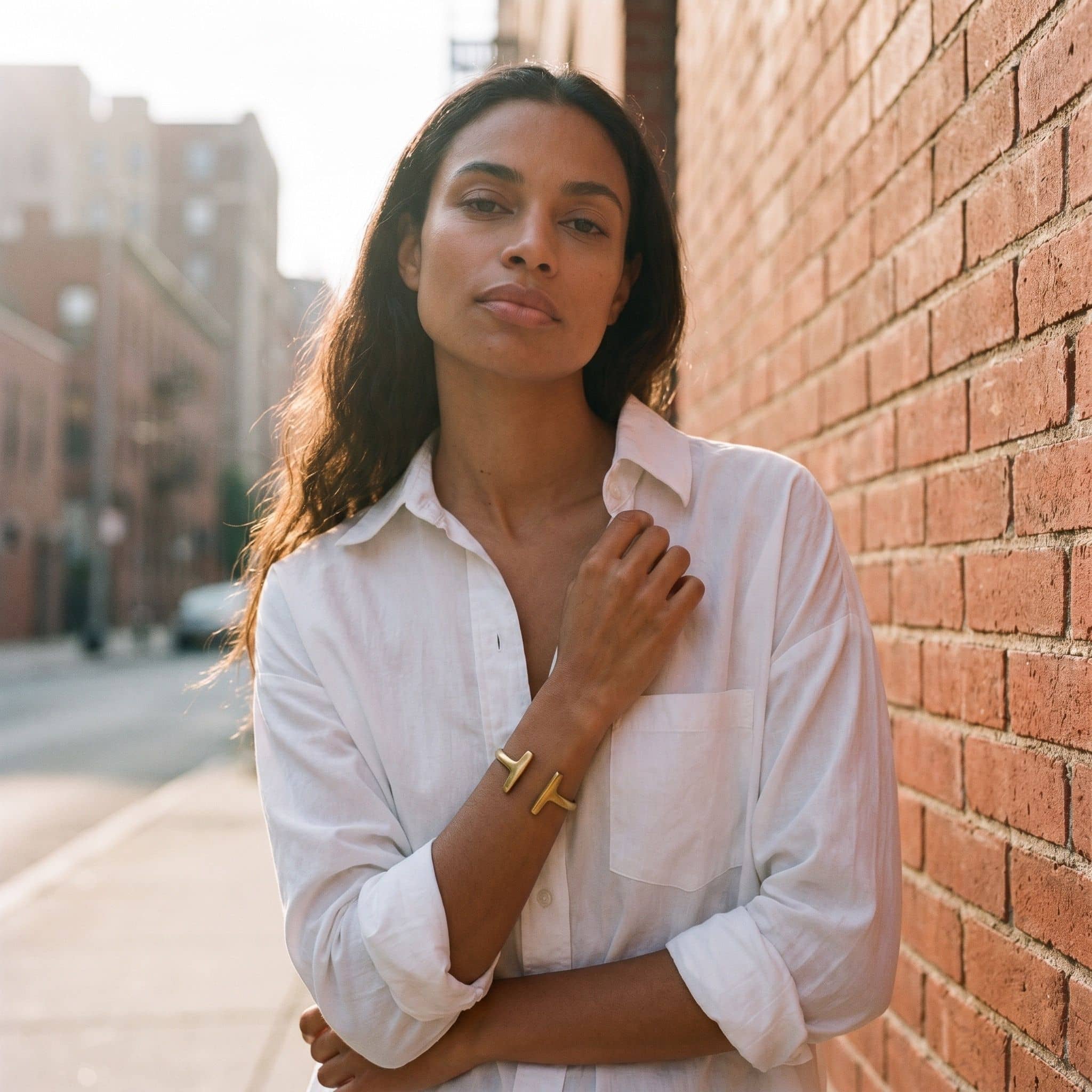 Double T Wrap Around Cuff Bracelet in Brass - Simba