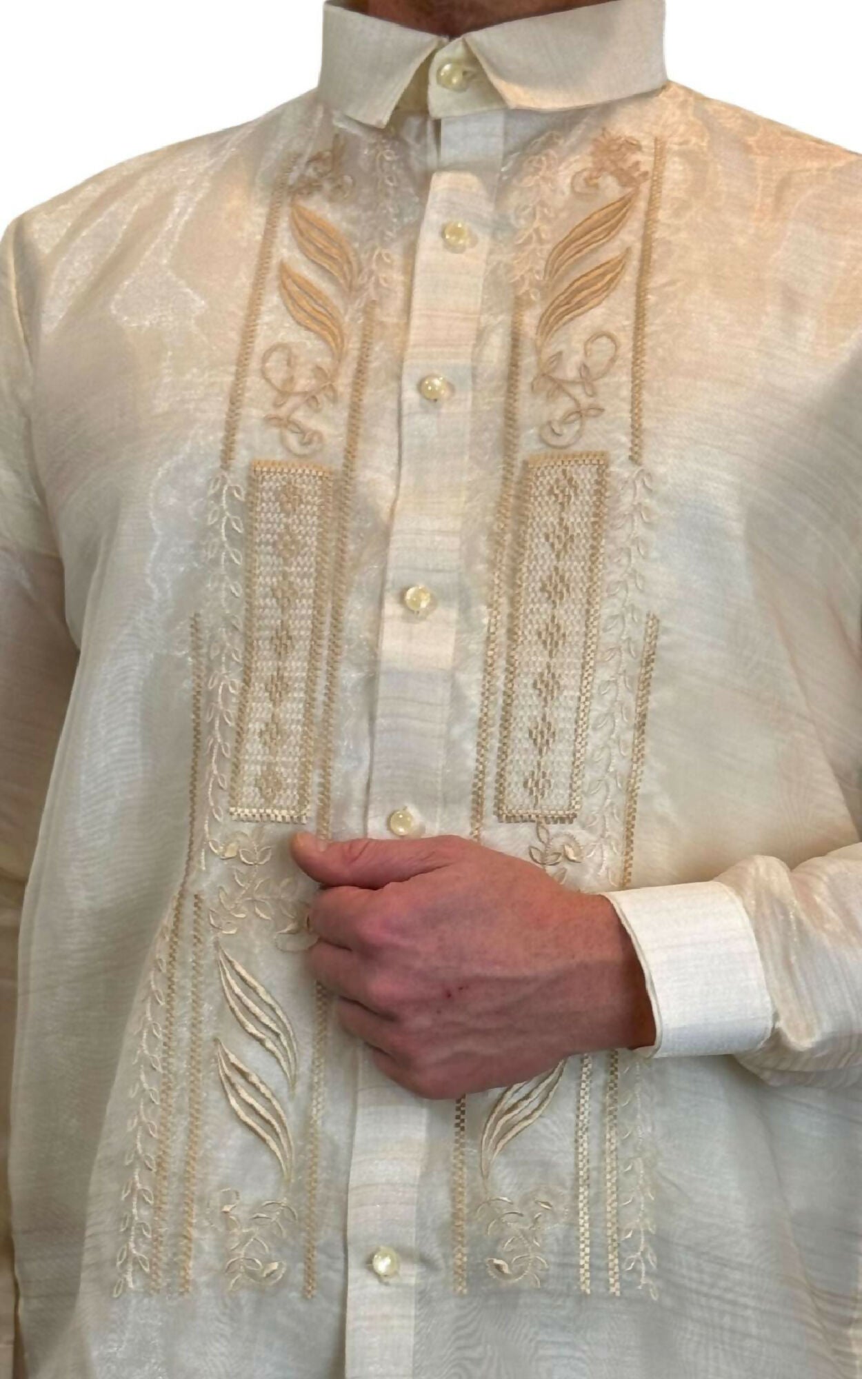 Mens Full-Button Barong Tagalog - White