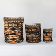 Wild Silk Shibori Basket - Stick Pattern - Onyx & Natural