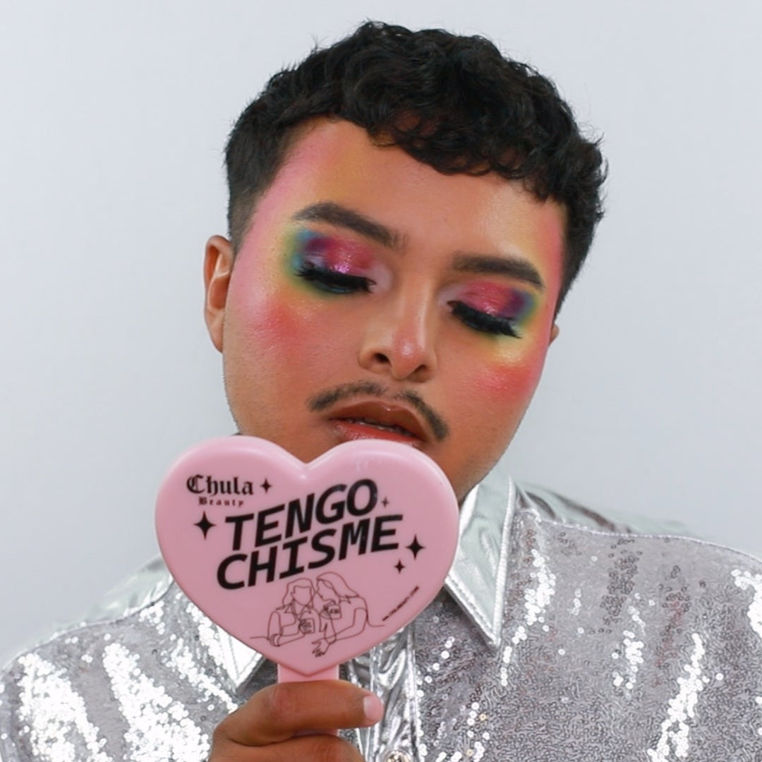 'Tengo Chisme' -  Pink Heart Shaped Makeup Hand Mirror Travel Friendly (LIMITED EDITION)