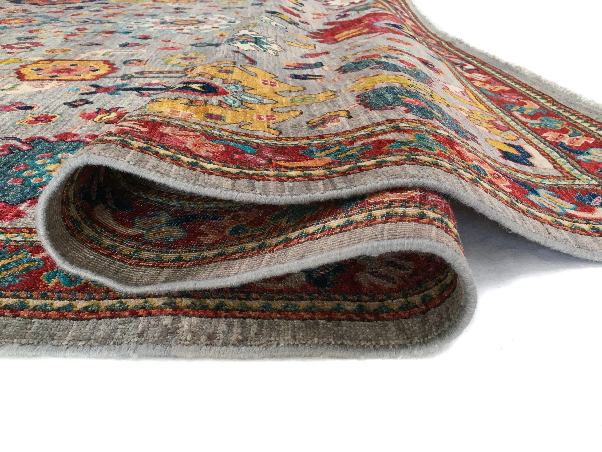 Afghan Oushak (8'11"x12'04") gray/jewel tones