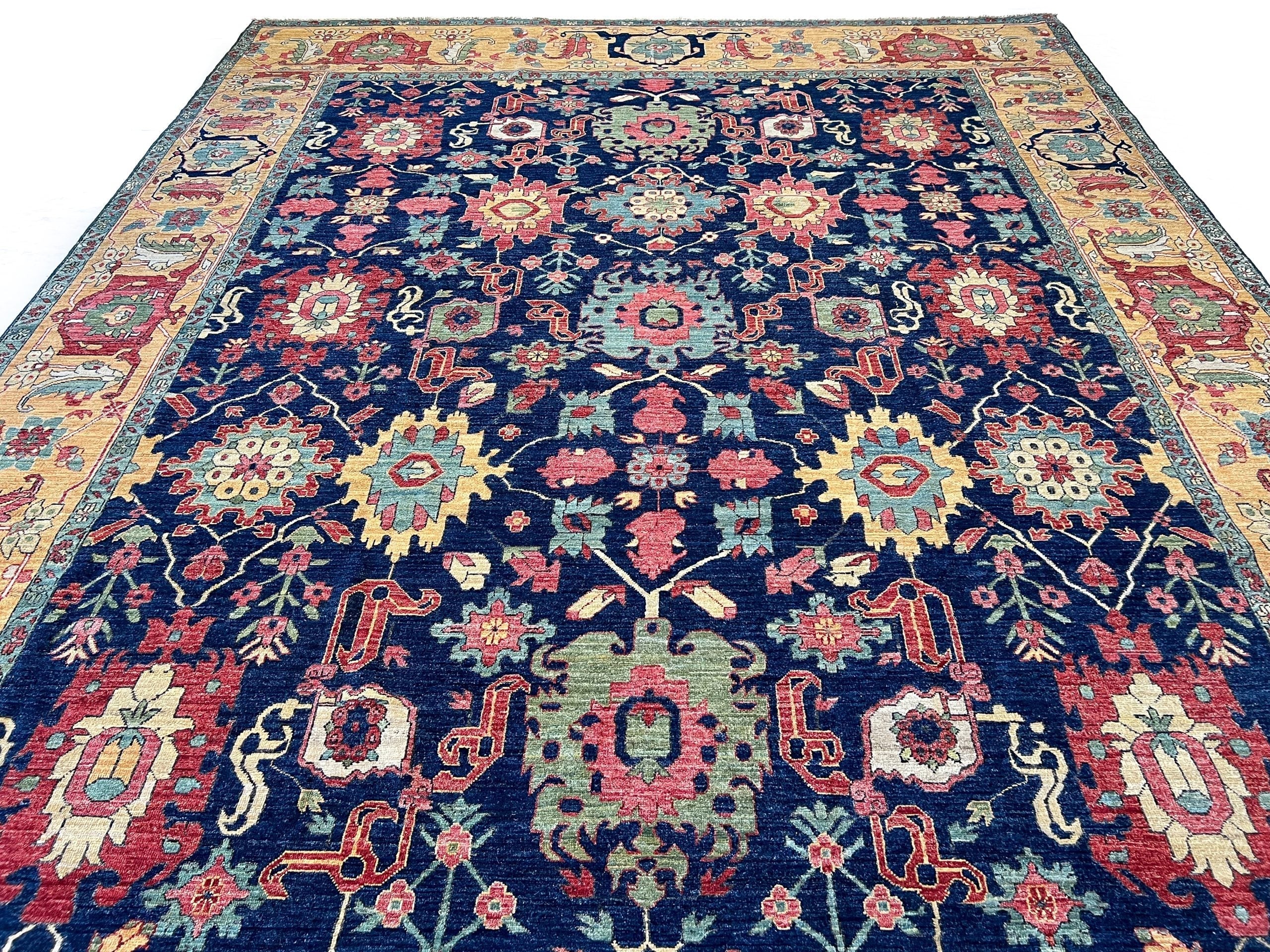 Afghan Serapi (10'00"x13'08") navy/gold