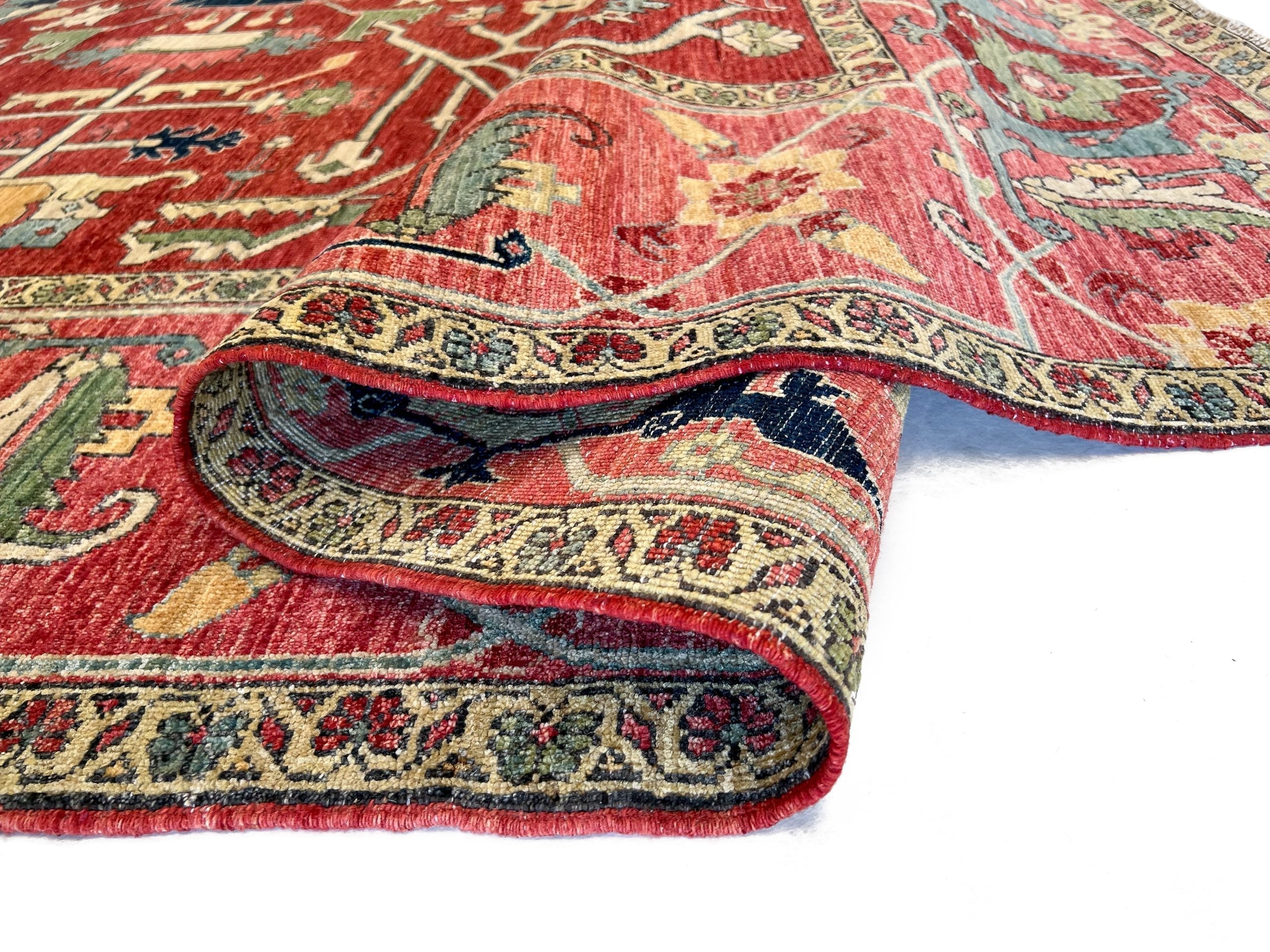 Afghan Heriz (9'01"x12'09") red/rose