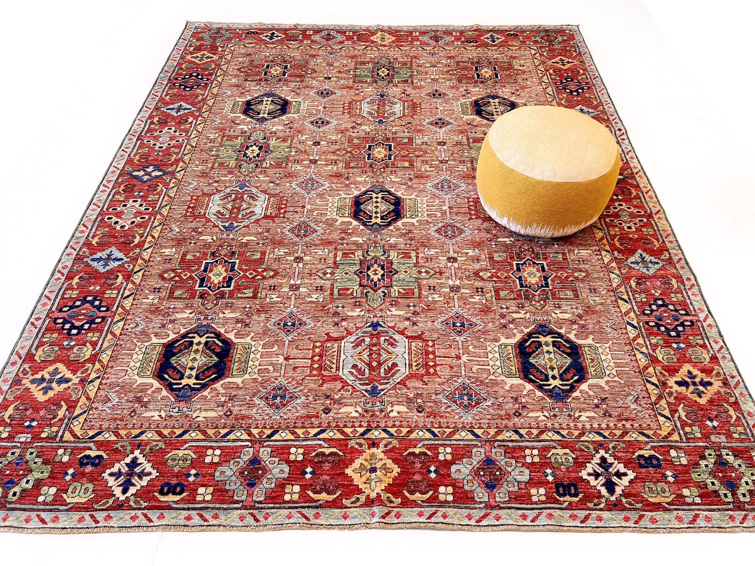 Afghan Karajeh (7'11"x9'08") brown/red