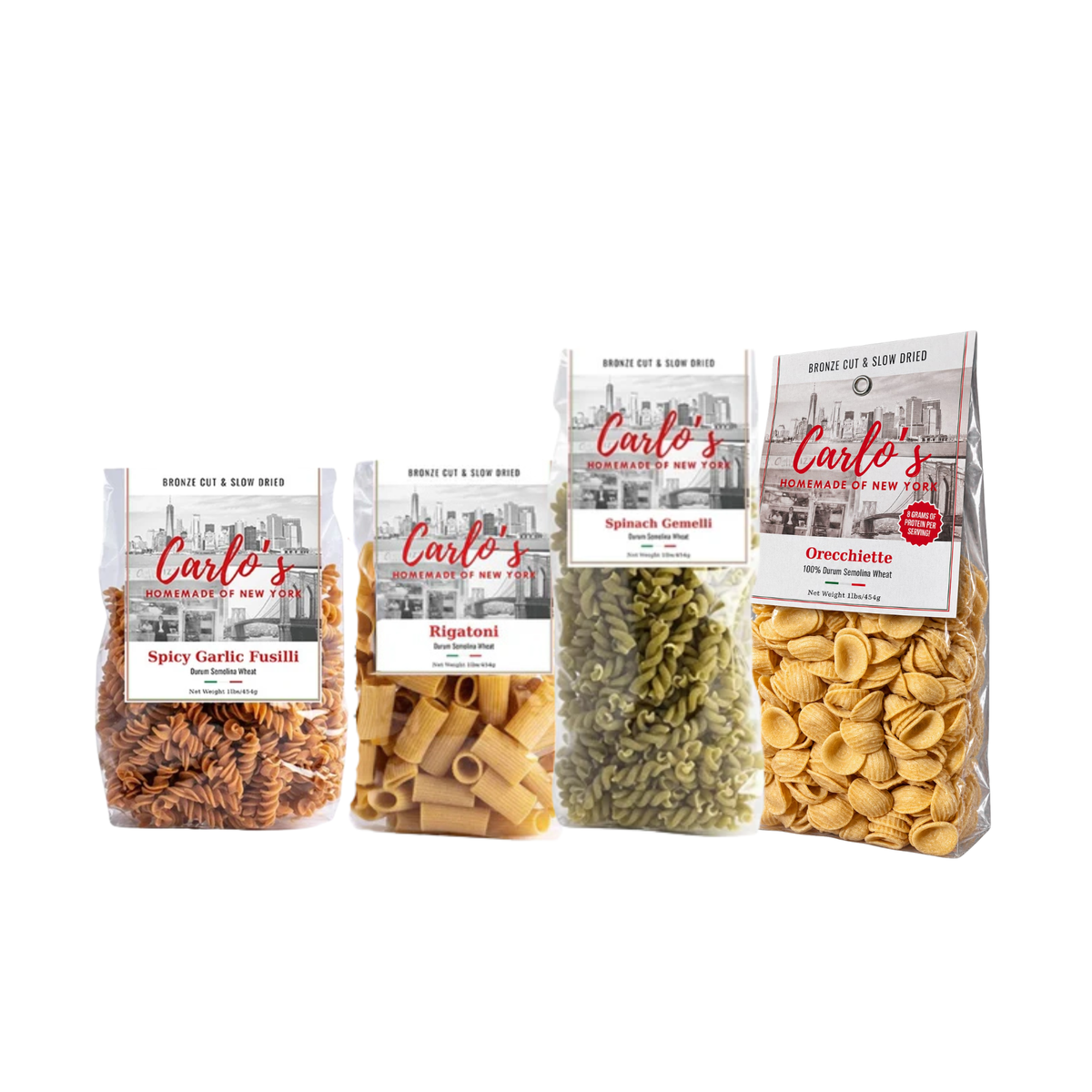 Carlo’s Homemade of NY - Bronze Cut Slow Dried Pasta - 4 Pack Combo