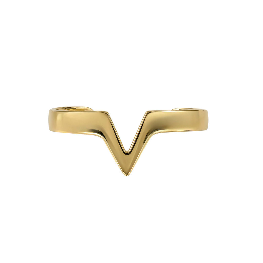 Adjustable Brass Open V-Shaped Cuff Bracelet - Nyeupe
