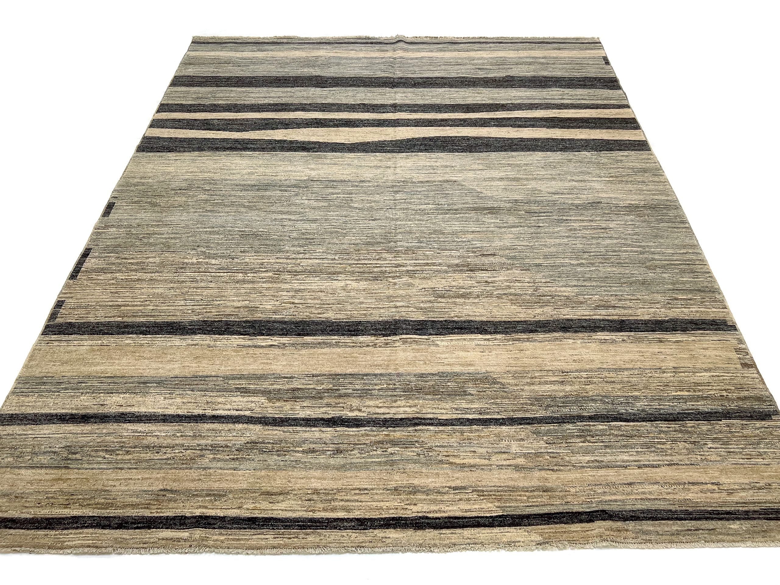 Modern Silk Striped Gabbeh (9'01"x11'11") natural/brown