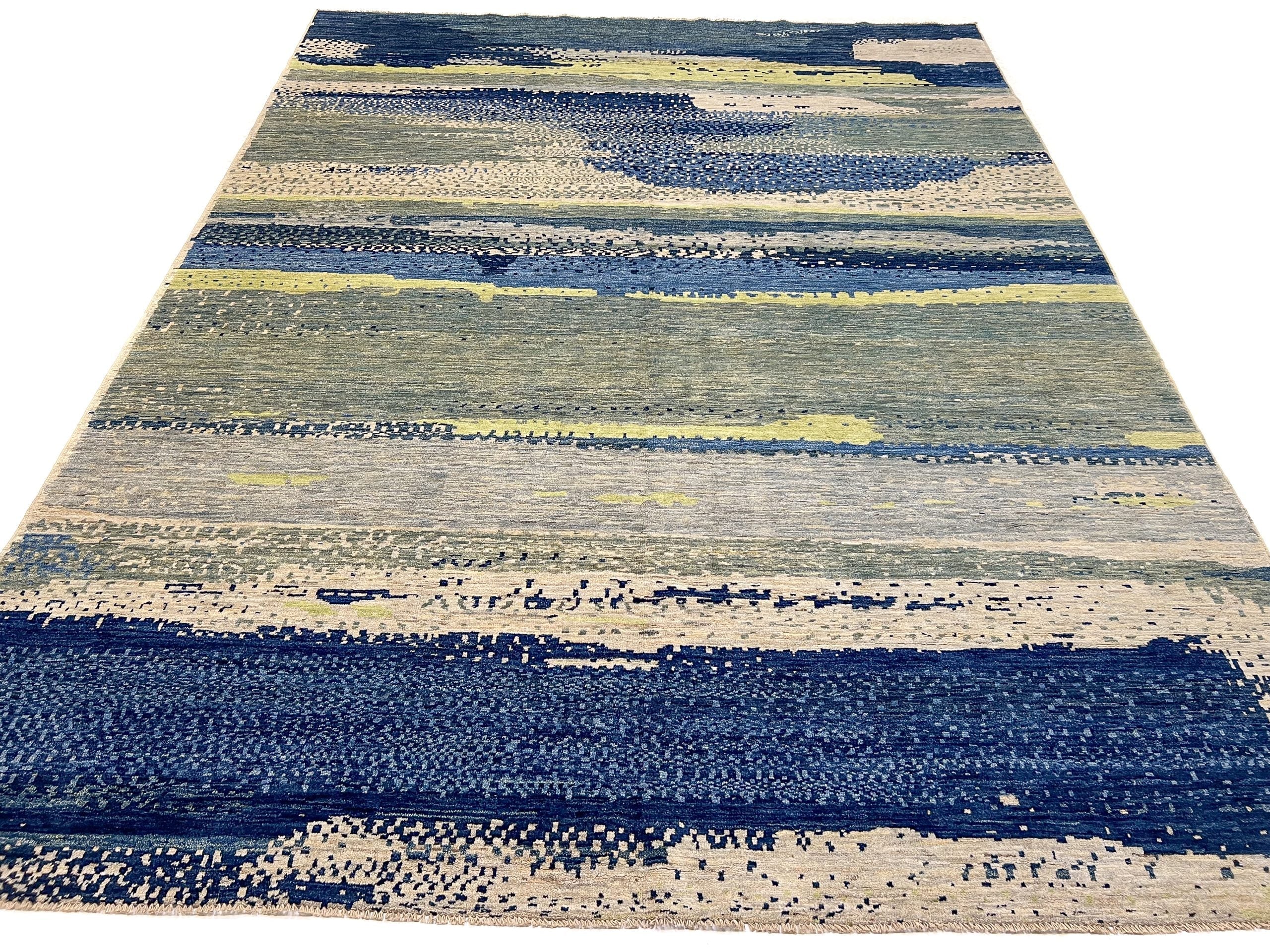 Modern Afghan Gabbeh (9'02"x12'01") blues/green