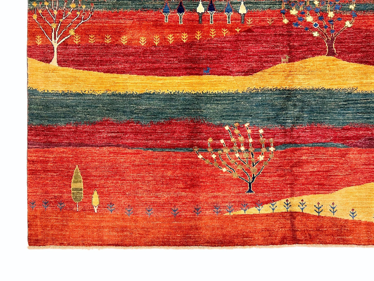 Scenic Afghan Gabbeh (8'03"x9'09") rust/red/dk.green