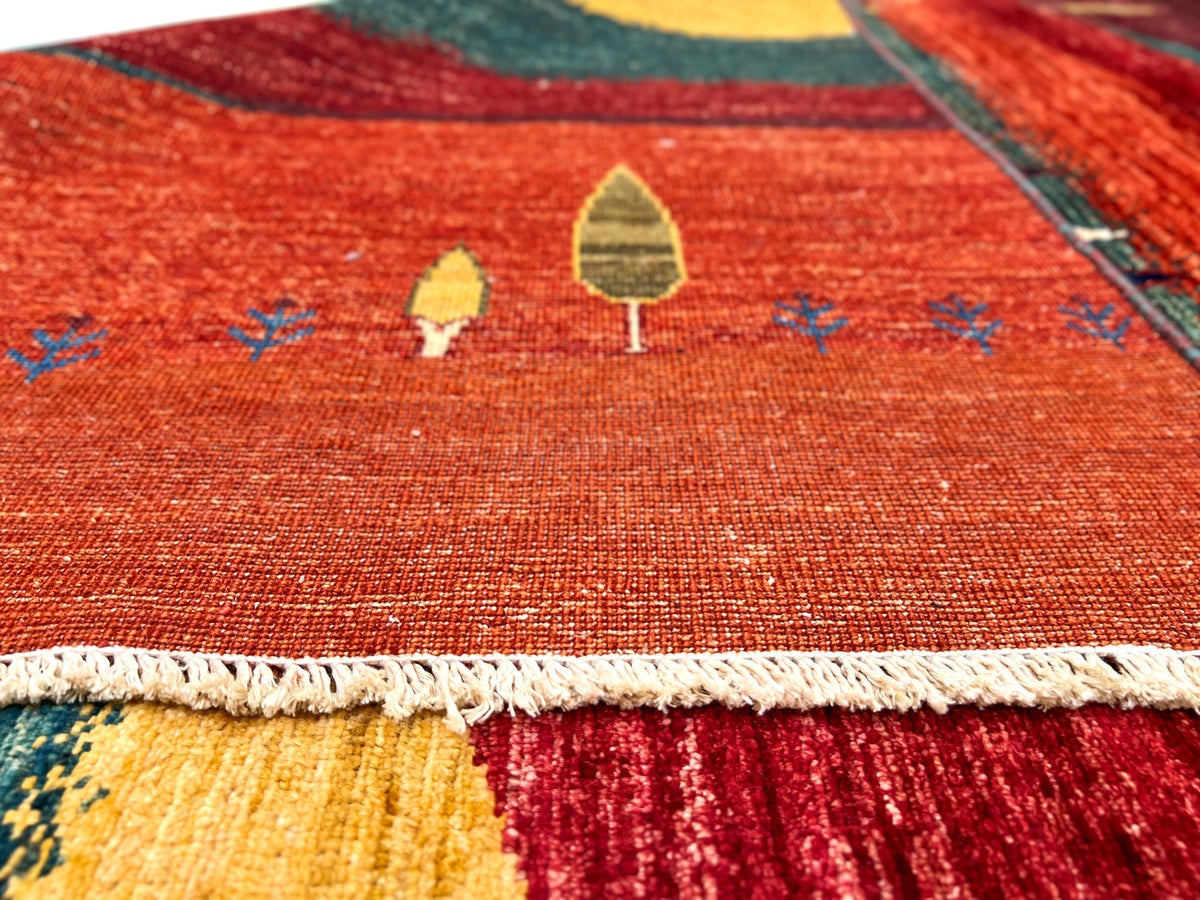 Scenic Afghan Gabbeh (8'03"x9'09") rust/red/dk.green