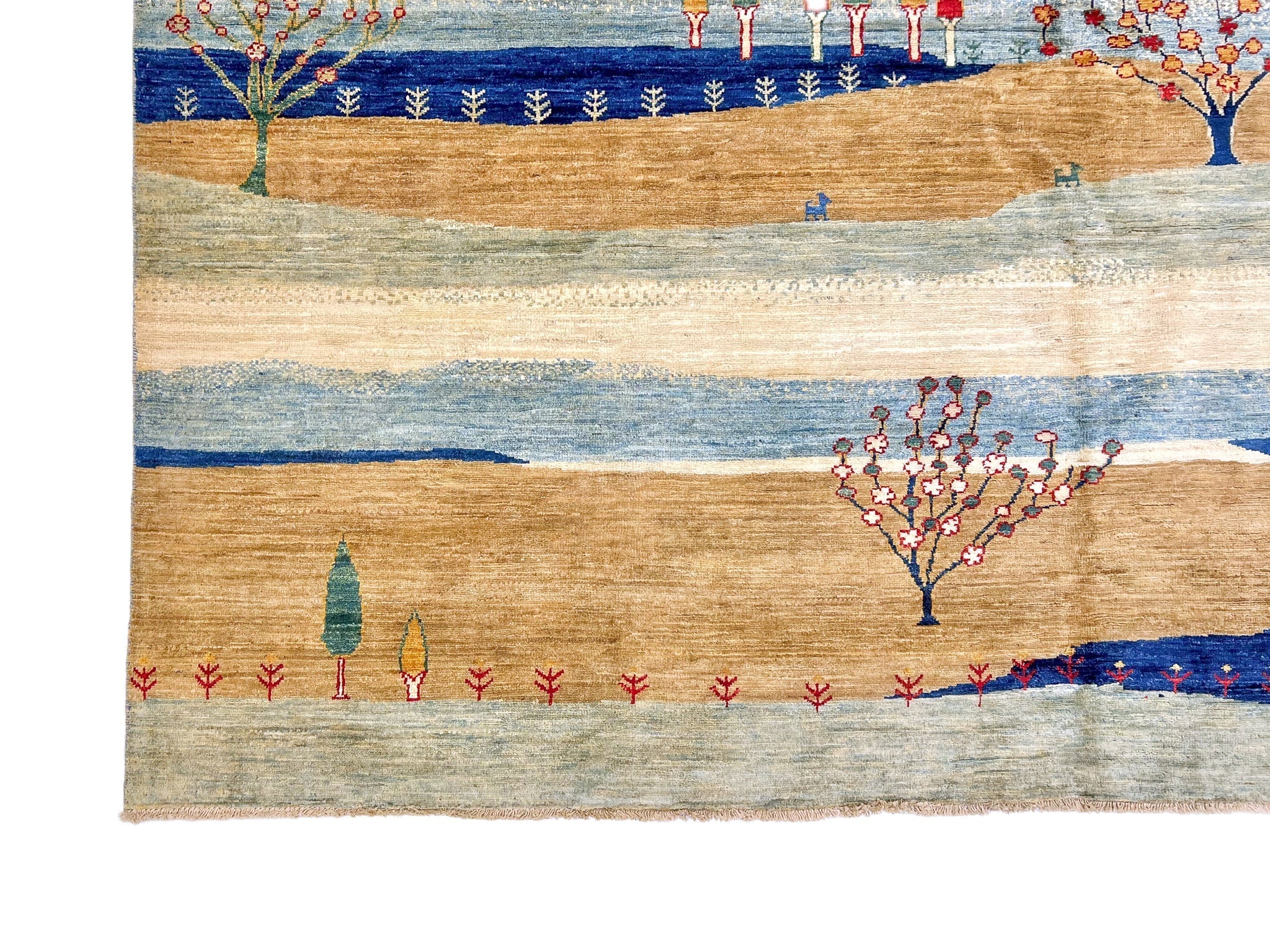 Scenic Afghan Gabbeh (8'00"x9'07") blue/sand/ivory