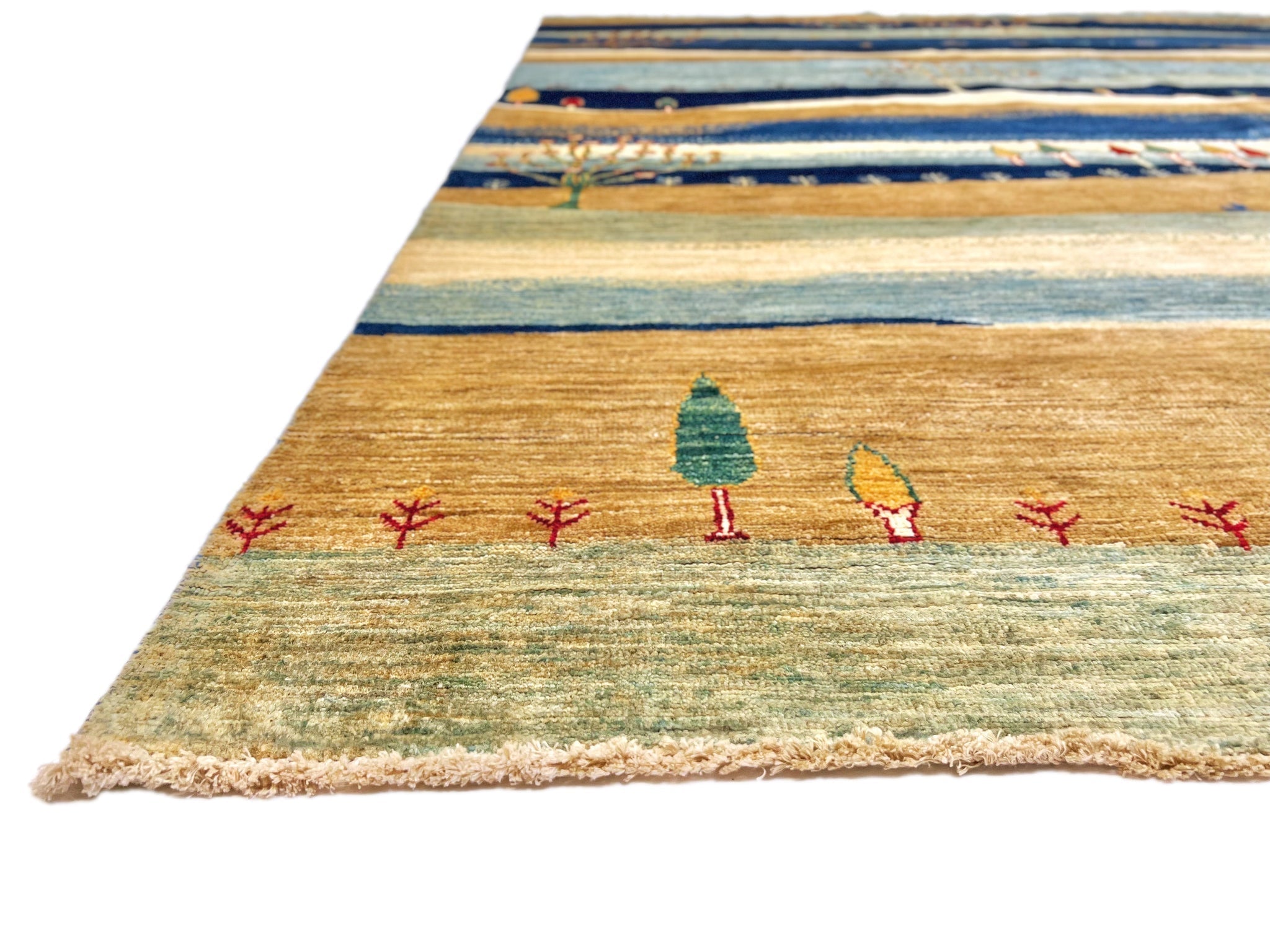 Scenic Afghan Gabbeh (8'00"x9'07") blue/sand/ivory