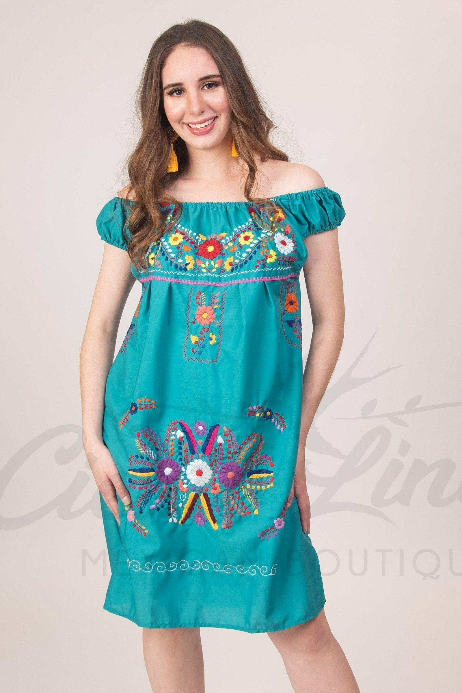 Evelia Off the Shoulder Dress Teal