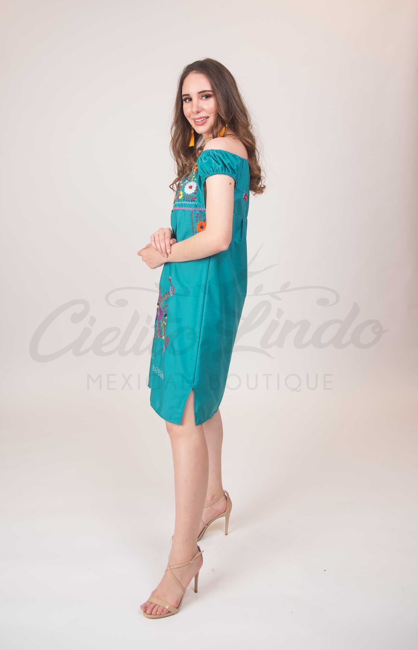 Evelia Off the Shoulder Dress Teal